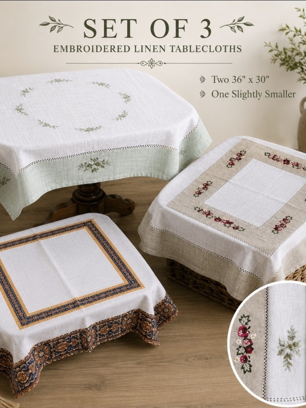 Vintage Embroidered Tablecloth Bundle – Set of 4 (Bonus Melbourne Souvenir Table